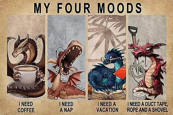 

Rustic Retro Metal Tin Sign Dragon My Four Moods Metal Poster Plaque Boys Room Decor Old Fashion for Home Living Bedroom Coffee