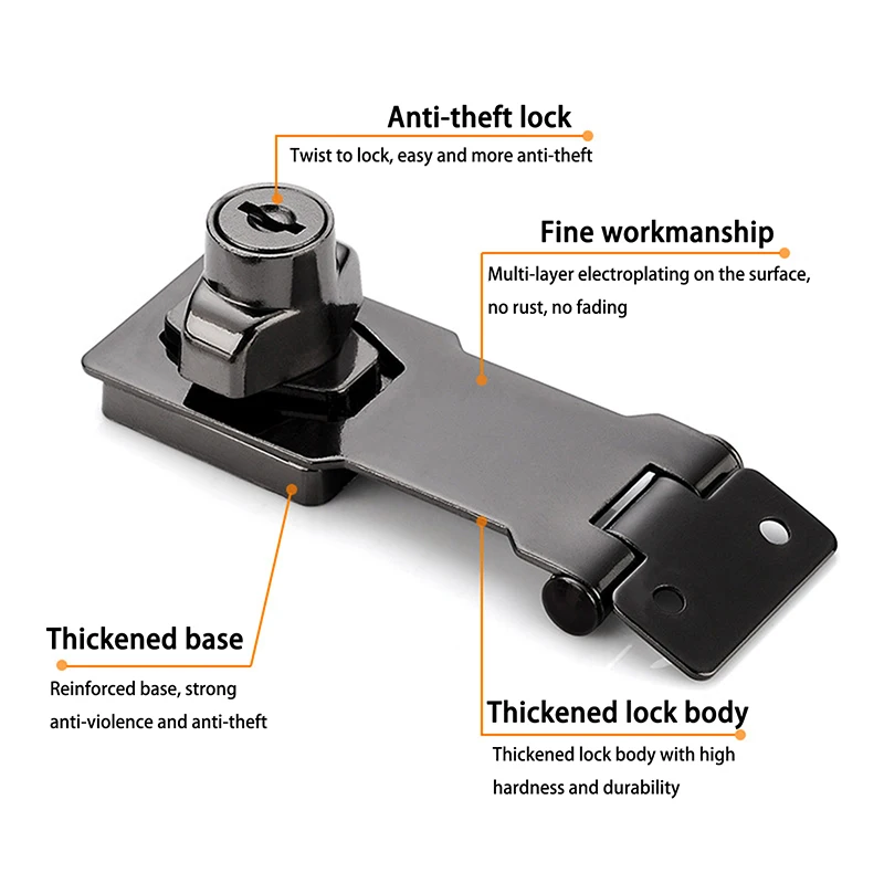 Description Picture 5 of item1pc Safety Keyed Hasp Lock Stainless Steel Twist Knob Keyed Locking Hasp Catch Latch Door Lock for Small Doors Cabinets