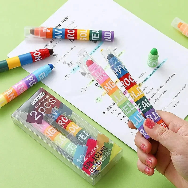 Gel Highlighter Markers 6/12pcs/set Colors Rainbow Mini Splicing Pastel Office School Stationery Painting Mark Art Supplies