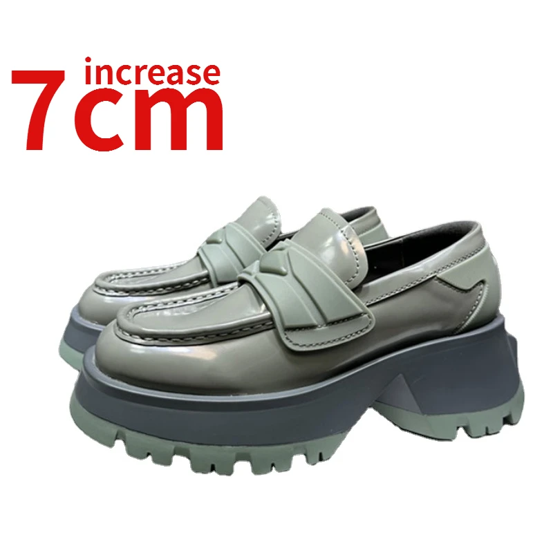 

Дизайнерская повседневная обувь в европейском стиле для женщин, увеличенная на 7 см Толстая подошва из натуральной кожи, увеличивающая Рост обуви Lefu