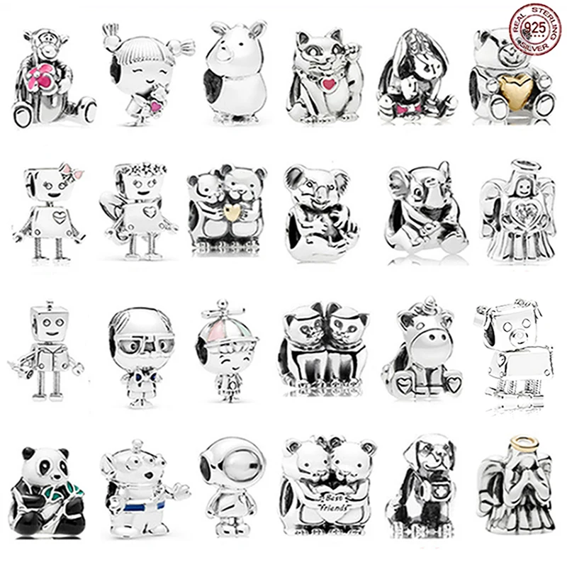 

Robot series beads 925 sterling silver cute boys and girls loyal puppy charm beads fit original Pandora Bracelet DIY jewelry