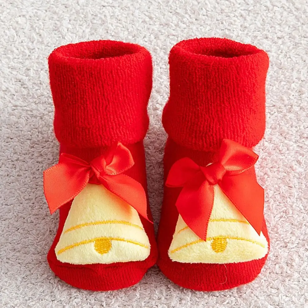 Cute Warm Tree Thicken Bell Deer Santa Claus Floor Socks Baby Christmas Socks Infant Short Socks Kids Cotton Socks
