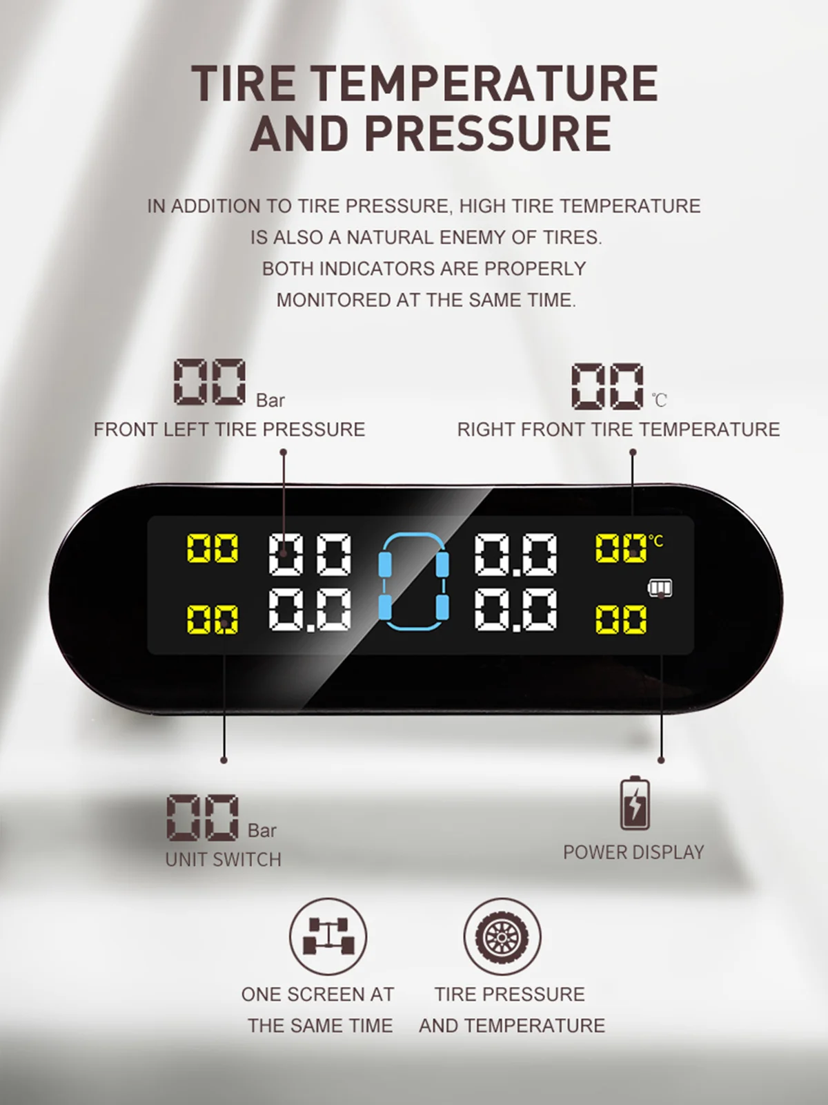 Tire Pressure Monitoring System Temperature Warning Fuel Save With 4 External Sensors Solar TPMS Car Tyre Pressure Monitor