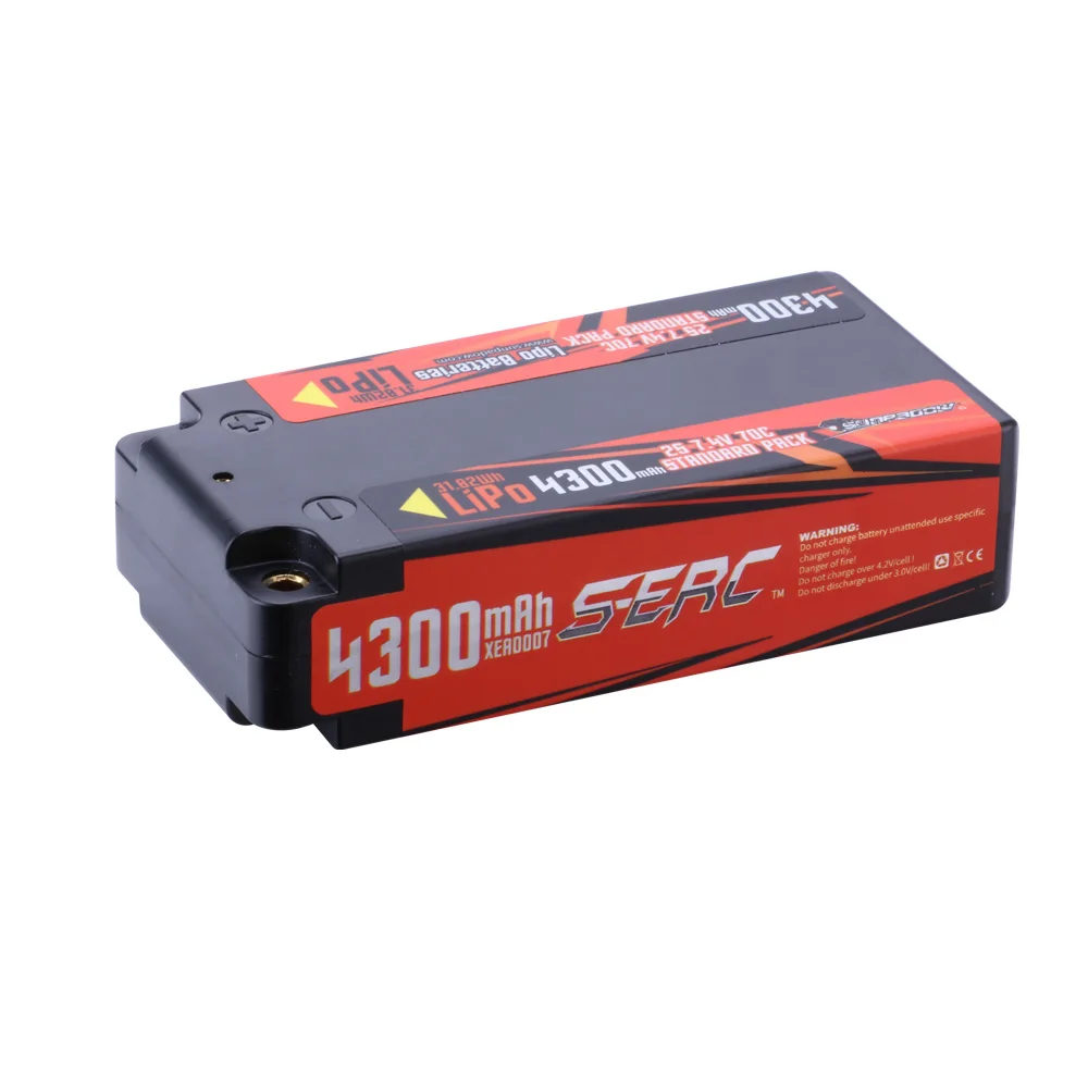 SUNPADOW 2S Shorty Lipo Battery 7.4V 4300mAh 70C Hard Case with 4mm Bullet for RC 1/10 Scale Vehicle Car Truck Tank Buggy Champ