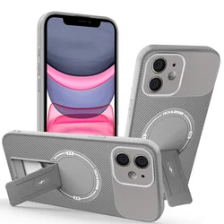 Magnetic Stand Carbon Fiber Case with Magsafe Compatibility and Wireless Charging Cover for Realme Narzo 80x 5G (Gray)