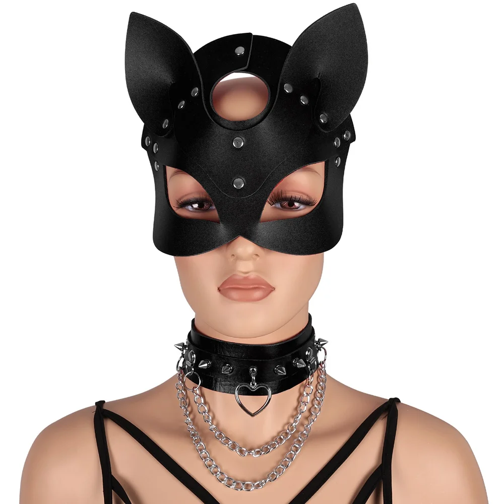 

Harness Fetish Punk Leather Rivet Pendant Heart Decoration Mask Necklace Roleplay Women Belt Cosplay Sexy Party Club Rave Wear