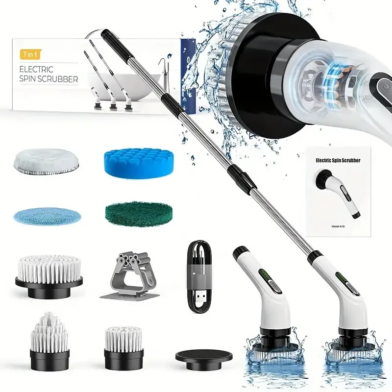1 set 7 in1 electric cleaning brush set cordless bathroom brushes