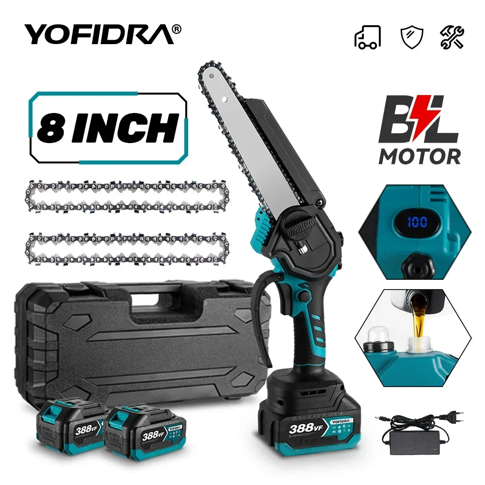 YOFIDRA 8 Inch Brushless Electric Saw with Oil Cordless Efficient Rechargeable Garden Logging Saw Tool For 18V Battery