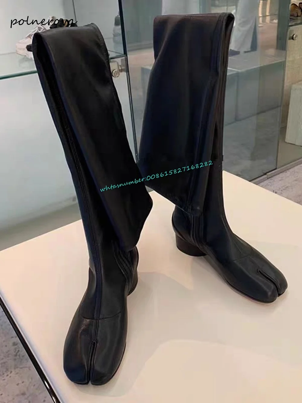 

Fashion Tabi Split Toe Long Boots Round Heel Knee High Boots Fashion Runway Party Shoes for Women 2023 Autumn Leisure Novelty