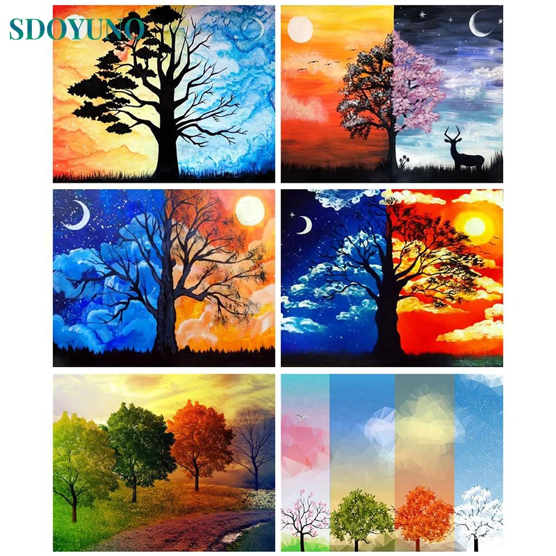 

SDOYUNO Painting By Numbers Colour Tree DIY Oil Painting Wall Art Gift Originality Home Furnishing Decoration Hand-Painted Seri