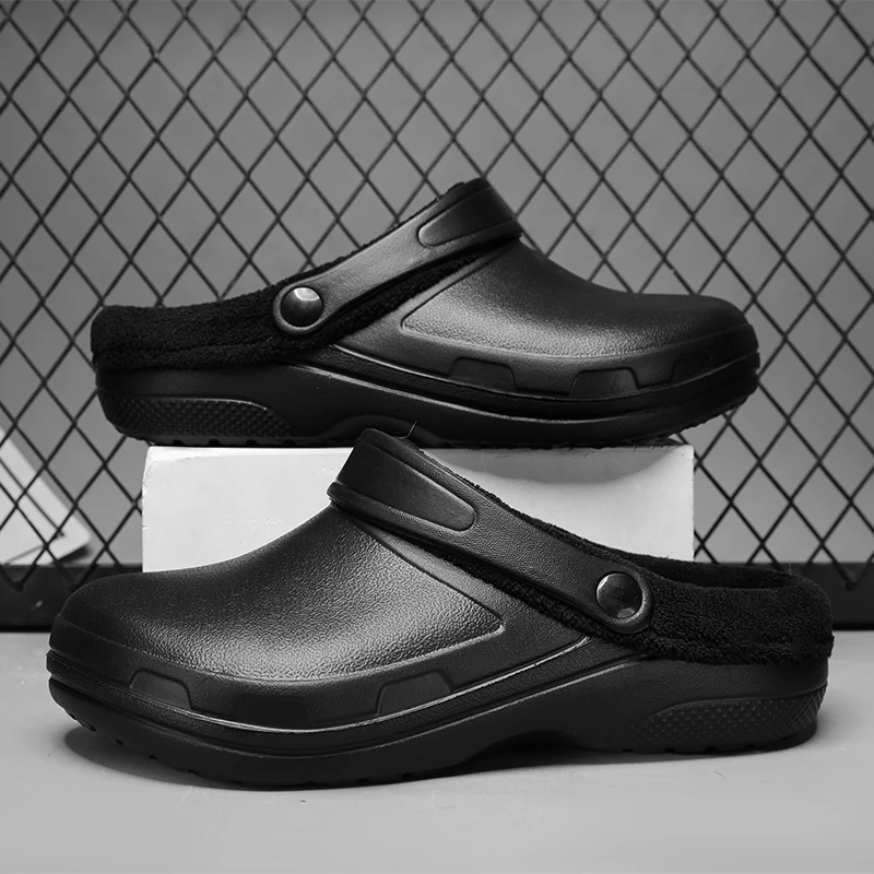 Men Slippers Soft Sole Waterproof Garden Shoes Mens Winter Warm Plush Slippers Couple Home Indoor Non-slip Slippers Plus Size