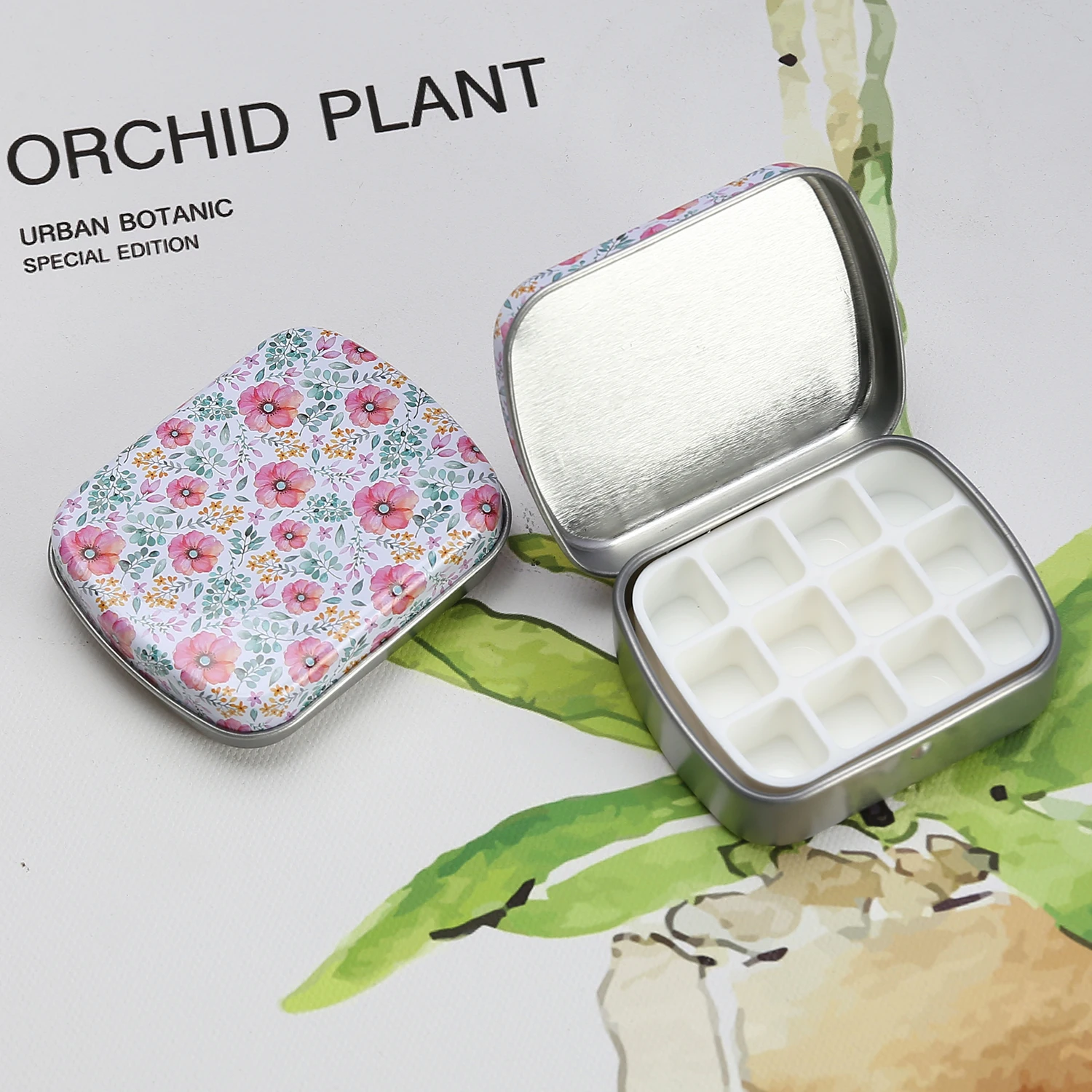 

Пустая Акварельная палитра 12 ячеек, маленькая дорожная Акварельная палитра, милая фотография, идеально подходит для путешествий, мини-набор для рисования