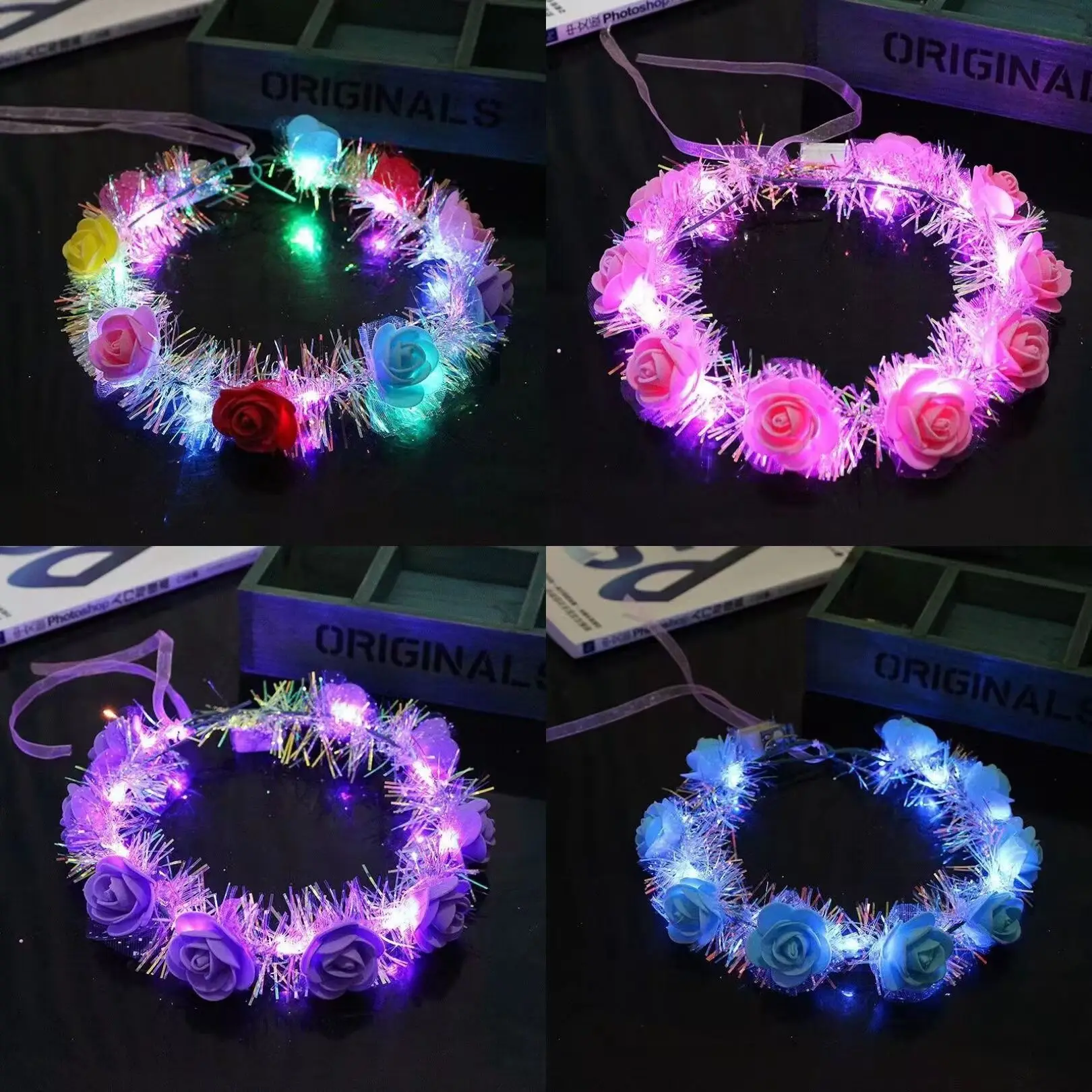 New LED Luminous Gold Wire Headgear Sparkling Glittering Silk Garland Header With Christmas Birthday Decorations