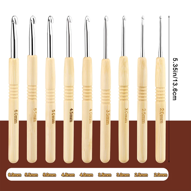 Crochet Hooks Knitting Needles Sewing Tools Knitting Supplies Knitting Craft Supplies Weaving Tools Wooden Handle Crochet Hooks Set 9PCS