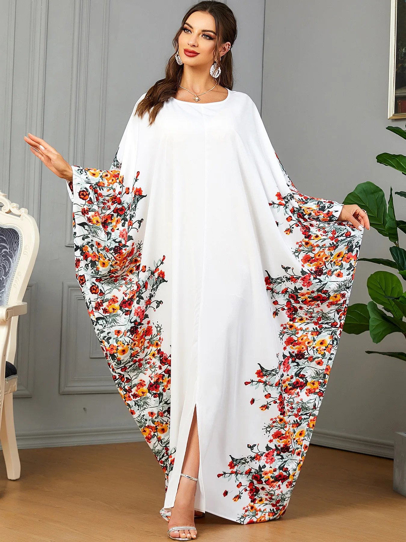 Women's printed dress with long sleeves, holiday, Islamic, Ramadan, abaya, Moroccan, caftan, Dubai, jalabiya, party,