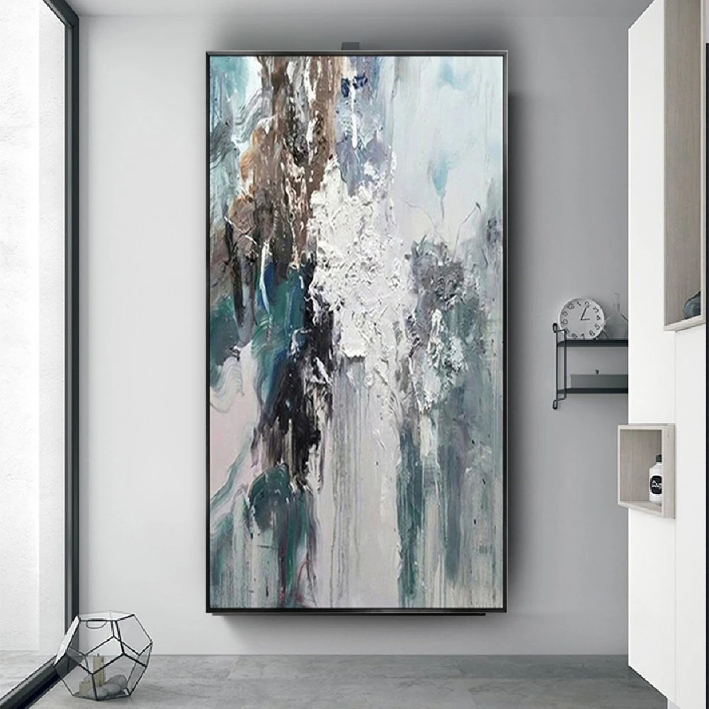 

High Quality Thick Knife Blue And Off-White Texture Abstract Canvas Oil Painting 100% Hand-Painted Landscape Wall Art Decor Home
