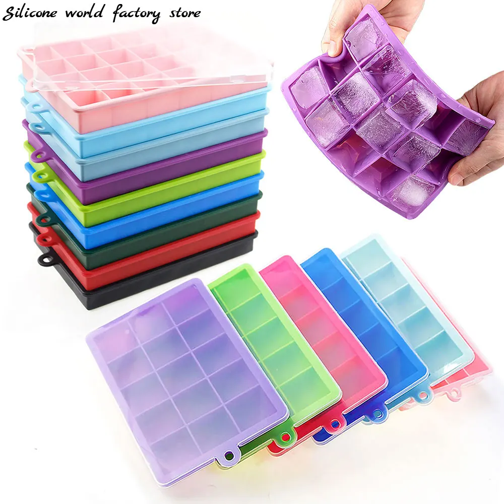 Силиконовая форма для кубиков льда, 15/24 ячеек, квадратная форма с крышками, лотки для мороженого, инструменты для холодных напитков, форма для льда
