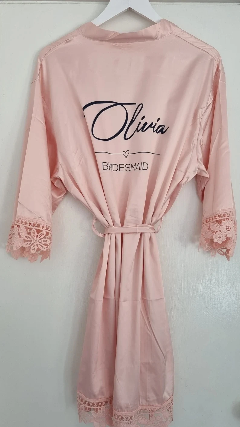 Personalised Bride Dress Satin Lace Custom Robe Wedding Bridesmaid Dresses Kimono Silk Woman Sleepwear Dressing Gown