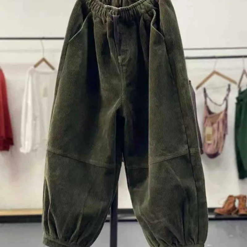 Deeptown Casual Corduroy Harem Pants Women High Waist Retro Loose Bloomers Female Oversize Sport Trousers Baggy Brown Sweatpants