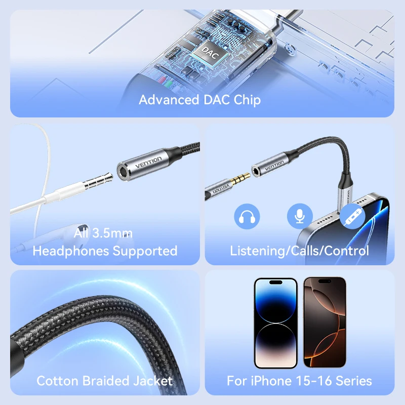 Vention USB Type C to 3.5mm DAC Chip Earphone Adapter USB C to 3.5 Aux Cable for PC iPhone 16 Pro Max Macbook Samsung Galaxy Type C to 3.5mm Adapter Usb to 3.5mm Adapter Type C Aux Adapter Audio Earphone Converter Type C to Aux Adapter 3.5mm Audio Adapter Audio Headphone Adapter