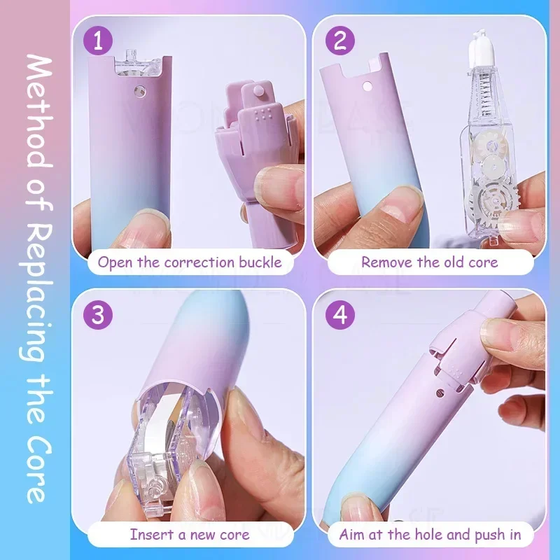 Replaceable Core Correction Tape Pen Shape Press Type for School Student Stationery Supplies correction tape