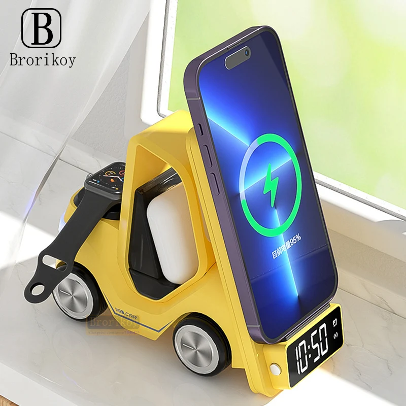 

5 в 1, беспроводное зарядное устройство с будильником для iPhone 11, 12, 13, 14, 15