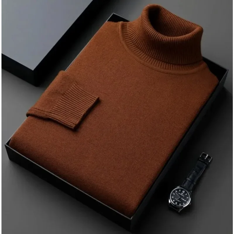 Mens Sweater High Quality Knitted Turtleneck Pullover Slim Fit Long Sleeve Warm Solid Color Casual Woolen Sweater Mens Clothing 3