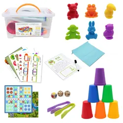 Juguetes Educativos Montessori para bebés y niños, juego sensorial de arcoíris, tazas de clasificación a juego, juego de aprendizaje preescolar
