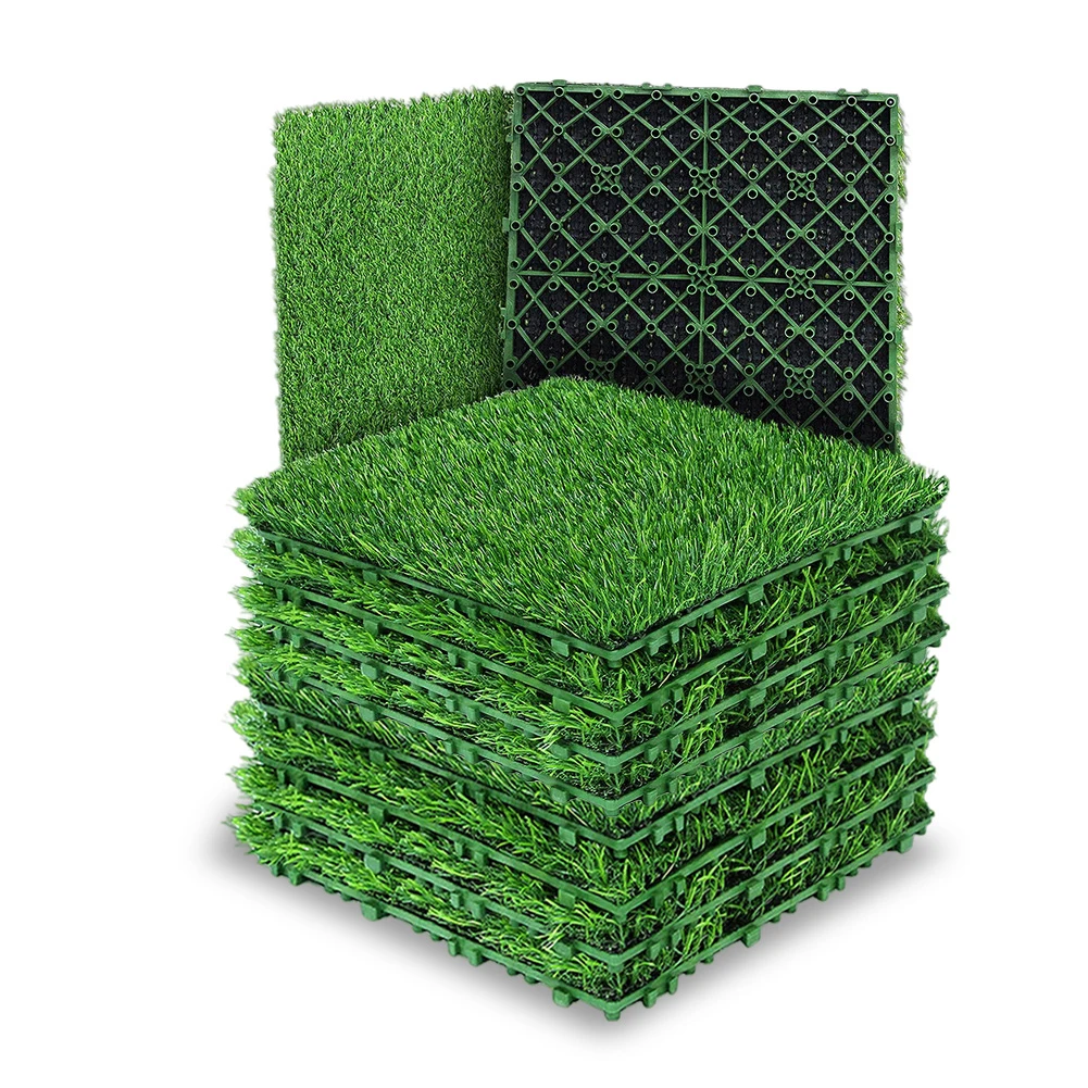 10Pcs 12x12 Inch Realistic Grass Turf Tile Interlocking Grass Deck Tiles Turf Mat Rug for Garden Lawn Patio Balcony