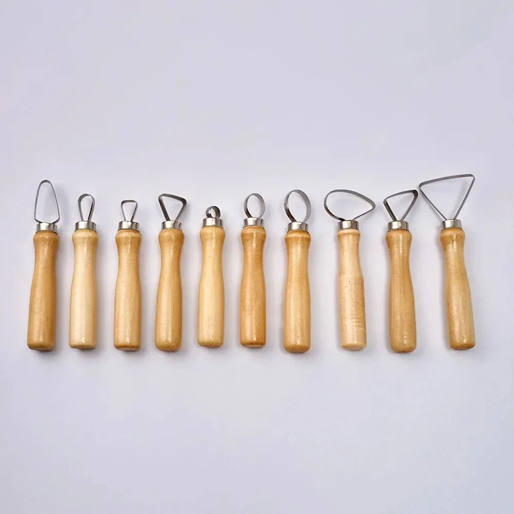10-Piece Wooden Handle Clay Sculpting Tool Kit-Ergonomic Loop Carvers for Ceramic, Polymer Detailing & DIY Craft Projects