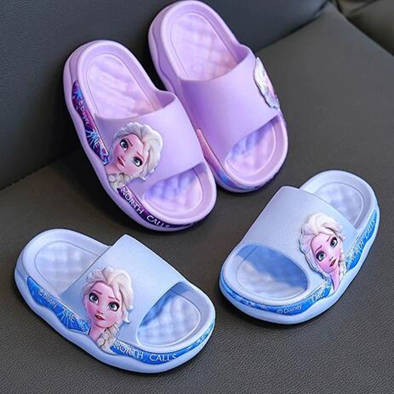 Disney Summer Baby Girls Shoes Kids Slippers Cartoon Frozen Elsa Print Soft Non-slip Beach Sandal Indoor Home Bath Shoes 24-36 3