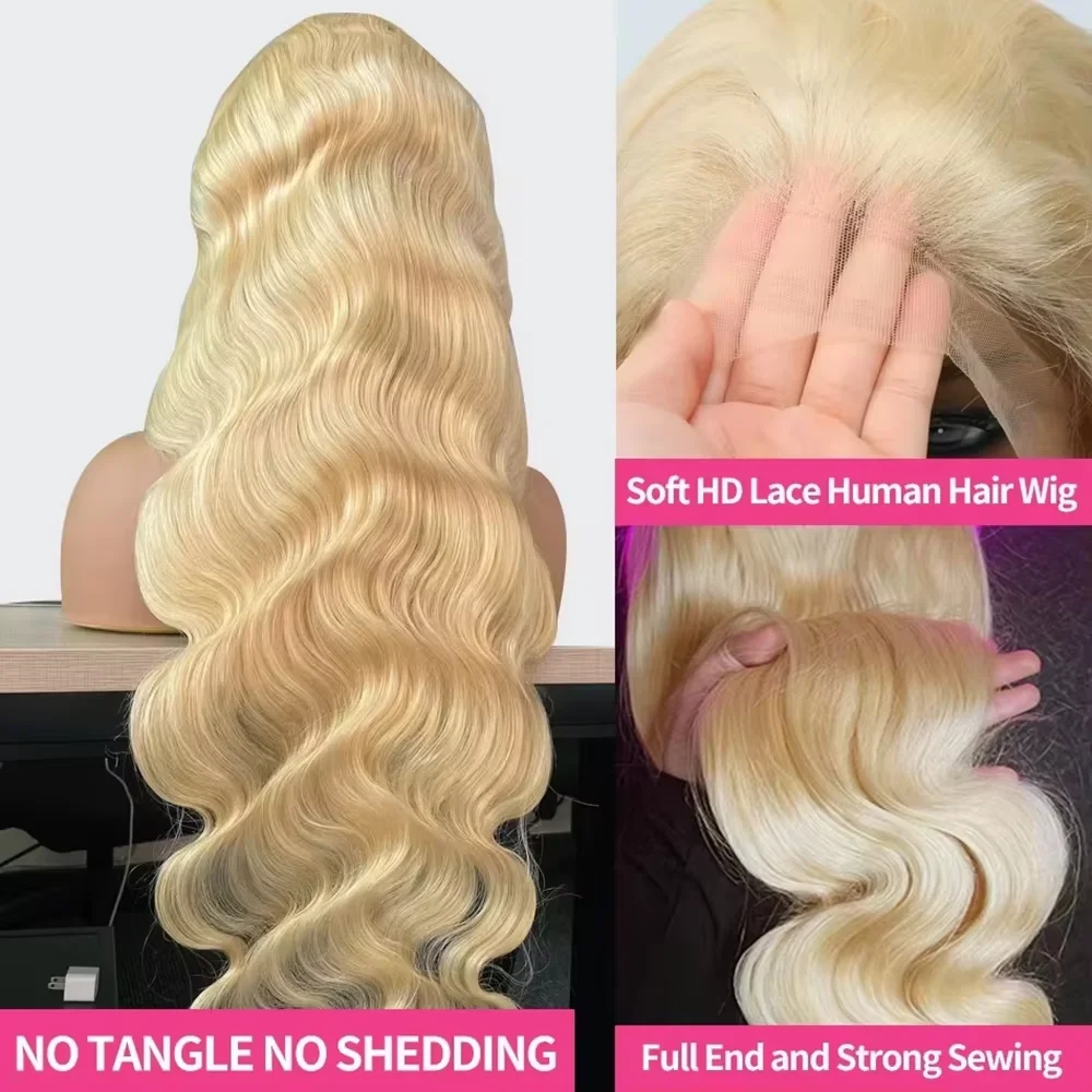 30-34 Zoll 613 Blonde Body Wave Perücken mit 13x4 HD Transparenter 13x6 Full Frontal Lace, Echthaar-Perücken mit Spitzenfront für Frauen – Detail 5