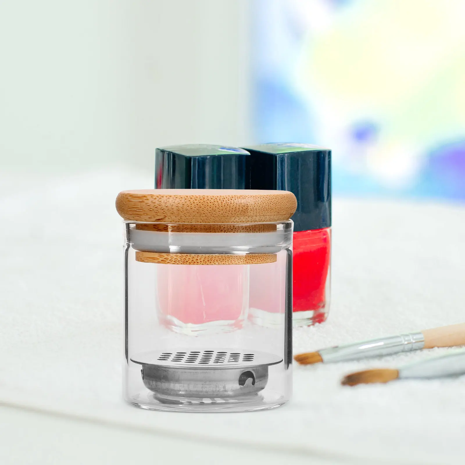 유리 브러쉬 컵 높이 조절 가능 네일 브러쉬 세척 컵 대용량 글리터 네일 아트 디쉬 매니큐어 도구 안정적인 베이스 세척 디쉬