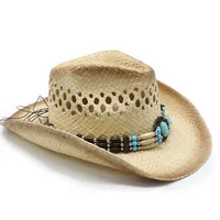 Summer New Vintage Western Cowboy Hat Straw Hat Men's Women Jazz Pink Hat Cowgirl Costume Brim Cloche Church Sombrero Hombre 2
