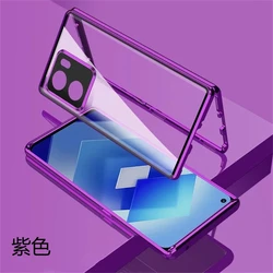 360° Full Protection Magnetic Case with Double - Sided Tempered Glass & Metal Frame for OPPO Reno13 F 5G (PURPLE)