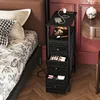 Narrow Side Table with Charging Station, Small Nightstand with 3 Fabric Drawers, Skinny Bedside Table, Slim End Table for 3