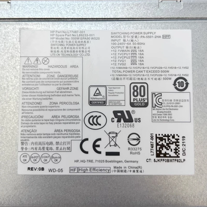 PSU for HP 480 280 288 680 800 600 400 G3 G4 Power Supply PA-5501-2HA DPS-500AB-51A L77487-001 L89233-001 PCG007