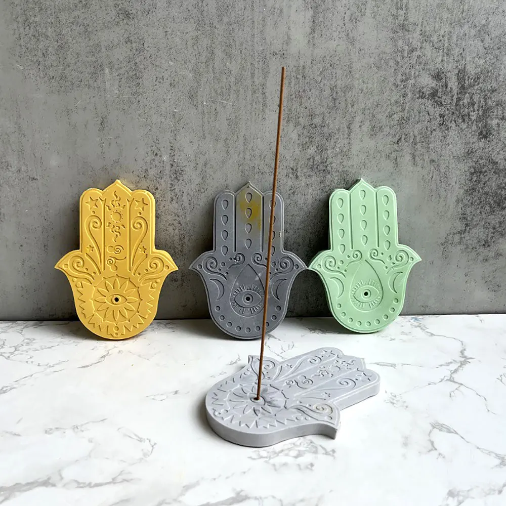 For Fun Fatima Lucky Hand Silicone Mold Hamasa Hand for Cement Incense Holder Tray Concrete Incense DIY Cement Bracket Mould silicone mold