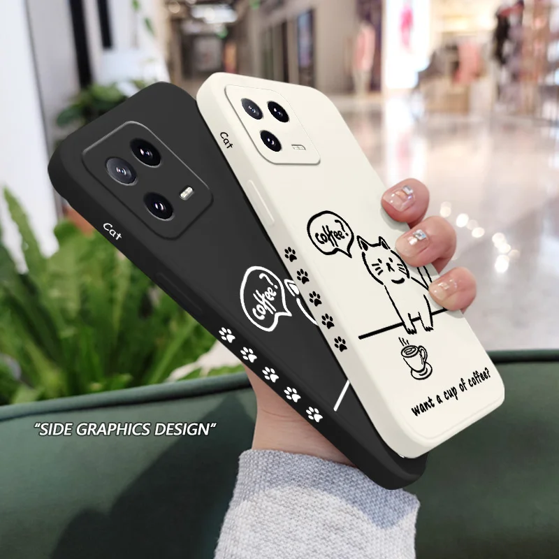 Chic Coffee Cat Liquid Silicone Phone Case Cover