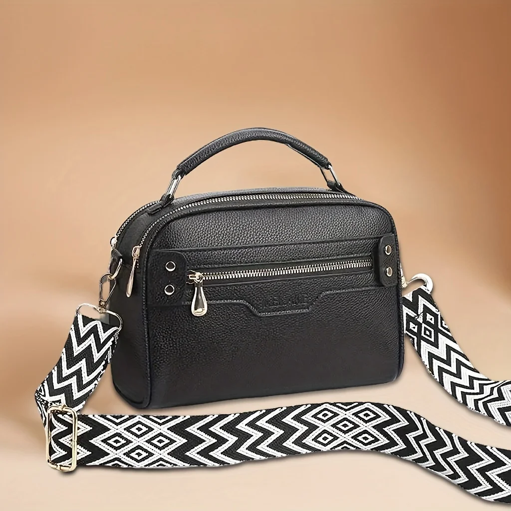 GELANDAI Women Leather Crossbody Bag Stylish Design with Geometric Strap, Double Compartments for Daily Commute & Casual Outings