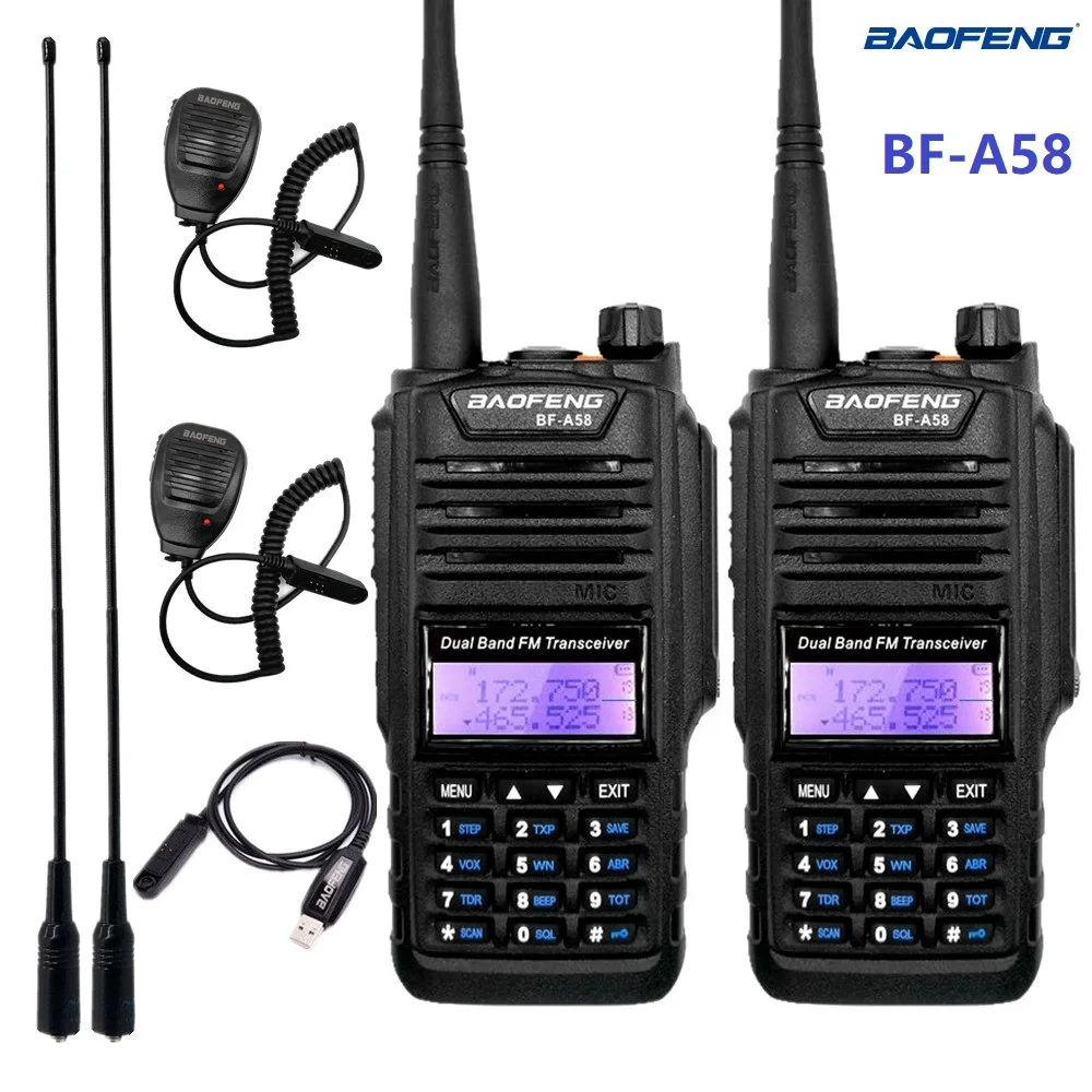 

2pcs Walkie Talkie Waterproof Baofeng BF-A58 bf a58 Ham Radio Scanner VHF UHF Dual Band Radio Station hf Transceiver for Hiking