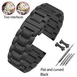 High-Quality Solid Stainless Steel Watch Strap - Metal Flat/Curved End Bracelet for 20mm (Black)