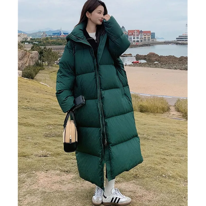 

Super Long ankle Down Jacket Women Winter 2024 New Loose Thick Hooded 90%White duck down Coat Windproof Rainproof Female Parka