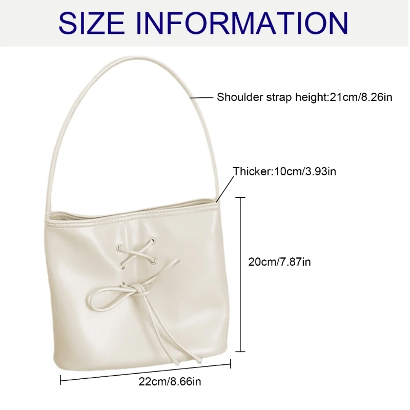 Women Underarm Bag Bucket Shoulder Bag PU Leather Armpit Bag Bowknot Handbag