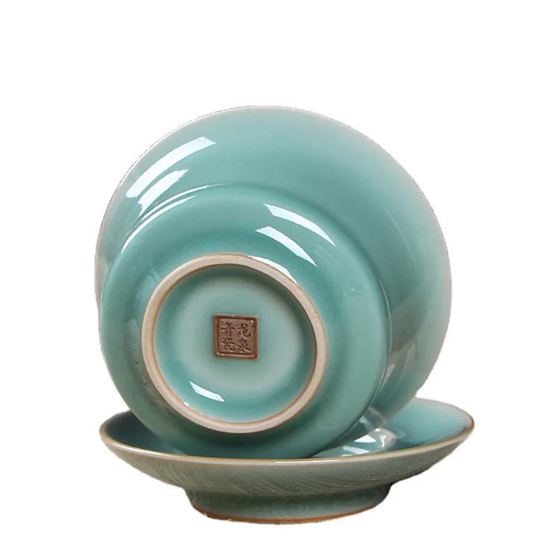tea set Gaiwan Longquan Celadon Kung Fu Tea Set Three Talents Ge Kiln Open Slices Ceramic Tea Bowl Hand Grab Covered Bowl