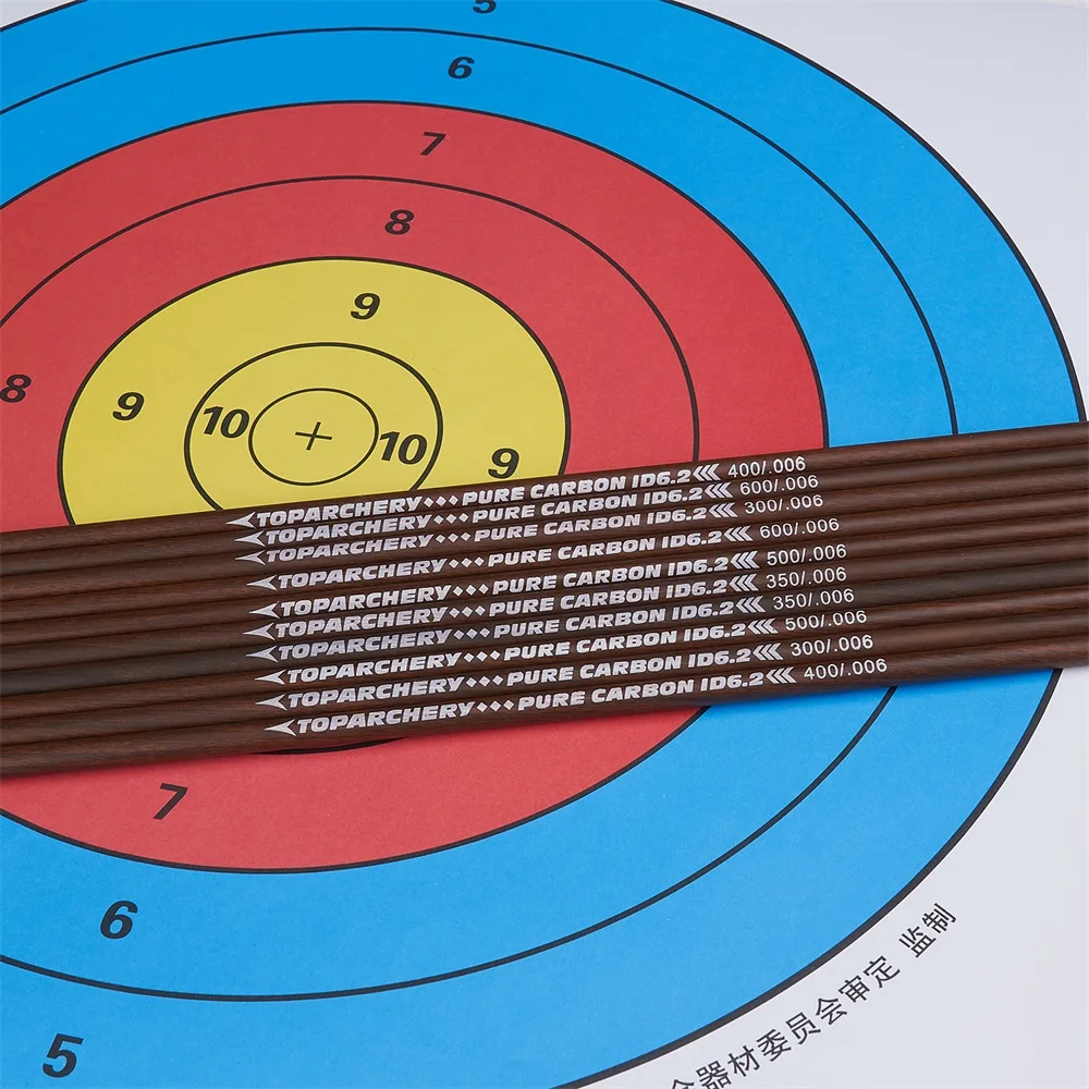 Topochery-Pure Carbon Shaft Shaft, Composto Recurve Bow, Caça Arco e flecha Shaft, diâmetro interno 6,2 milímetros Spine, 300, 350, 400, 500, 600, 31