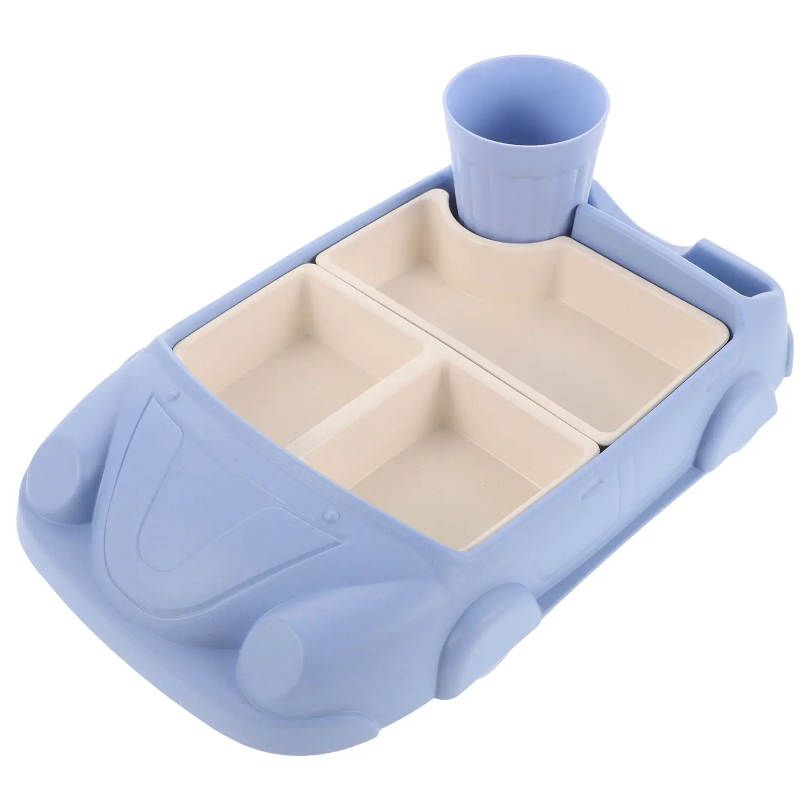 Baby Dishes Separate Plates Food Tray with Water Cup Car for Kids Car-shaped Dinner Fruit Platter Tableware
