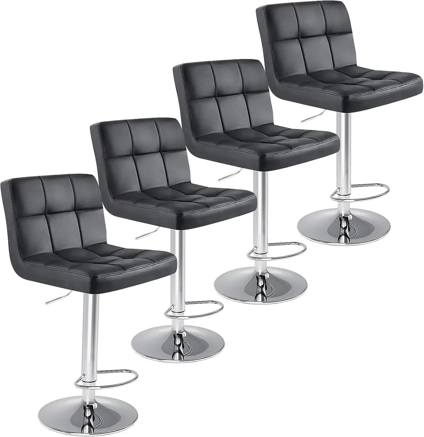 Bar Stools Set of 4 PU Leather Adjustable Swivel Barstools Armless Hydraulic Kitchen Counter Height Bar Stools Black USA
