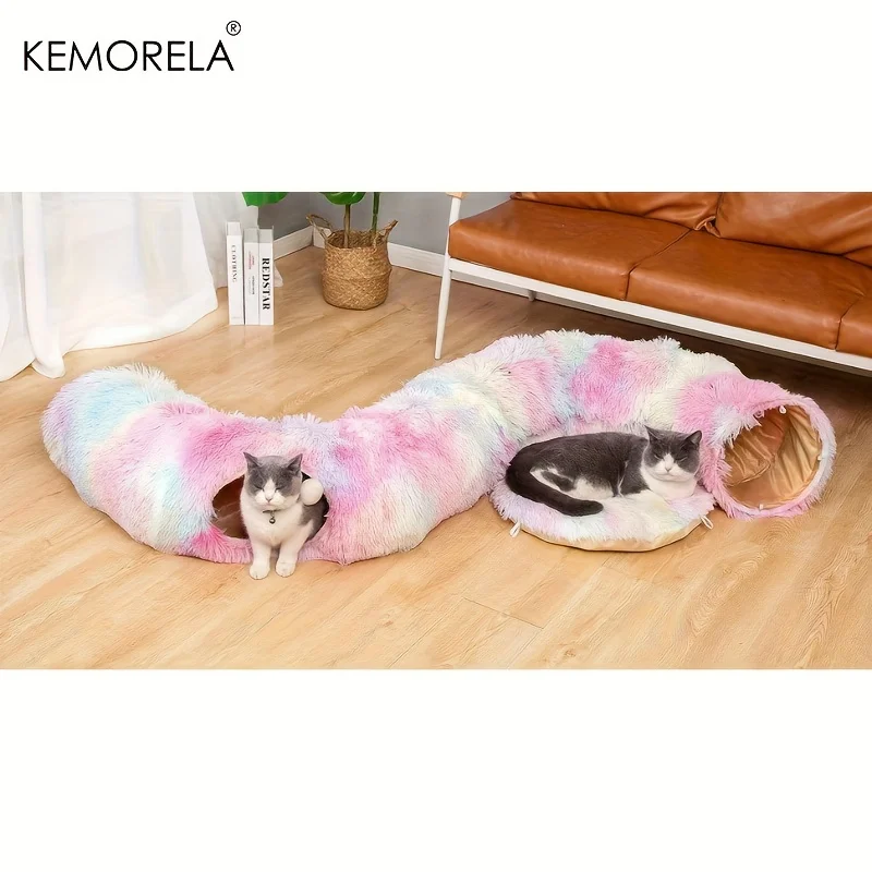 Comfortable Soft Cat Tunnel Bed Warm Foldable Detachable Cushion_voghion.com