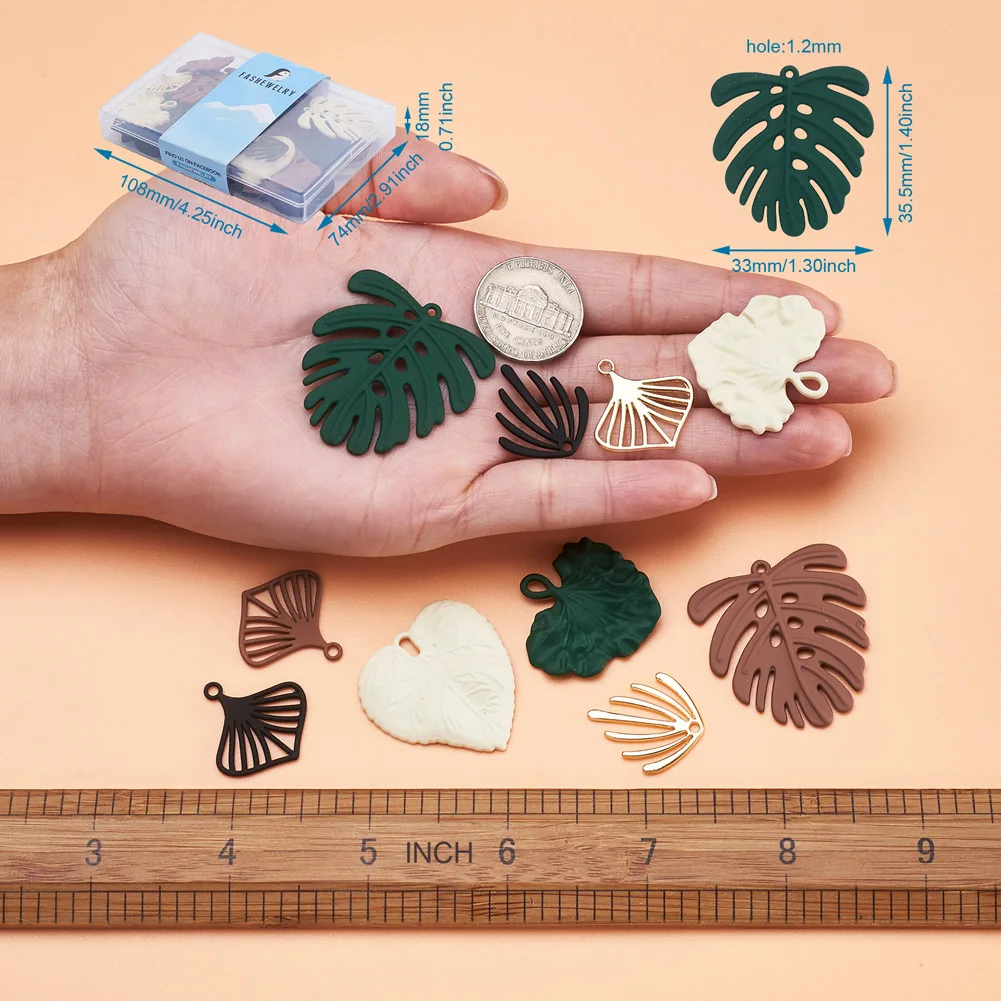 40Pcs Mixed Zinc Alloy Pendant Colorful Leaf Charms For DIY Jewelry Dangle Earrings Making Accessories